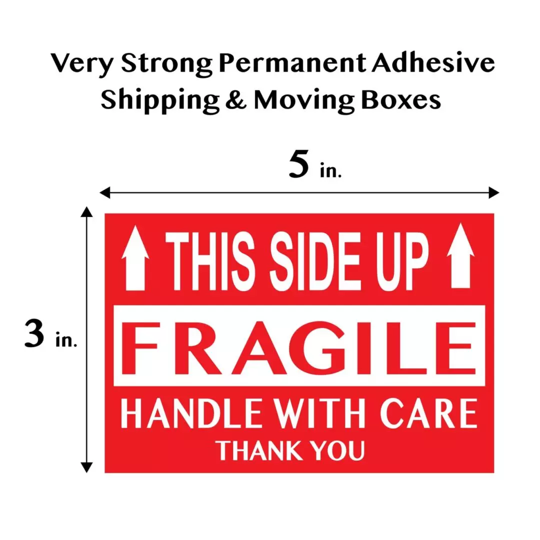 500 Large Labels 3x5 White & Red fragile Handle with Care Shipping Stickers