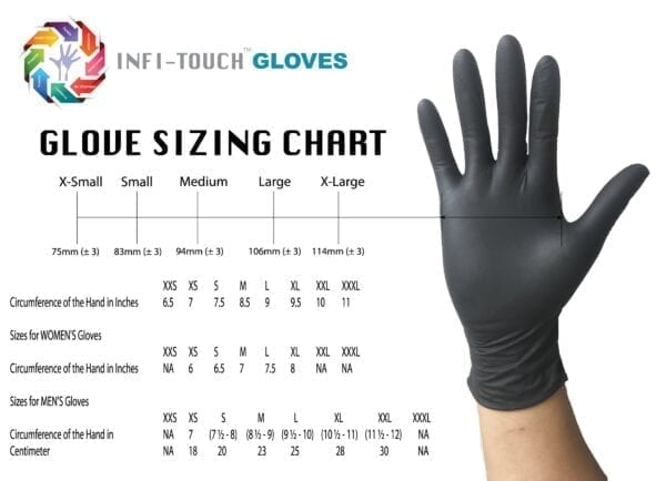 infitec Glove Sizing Chart on display of the website