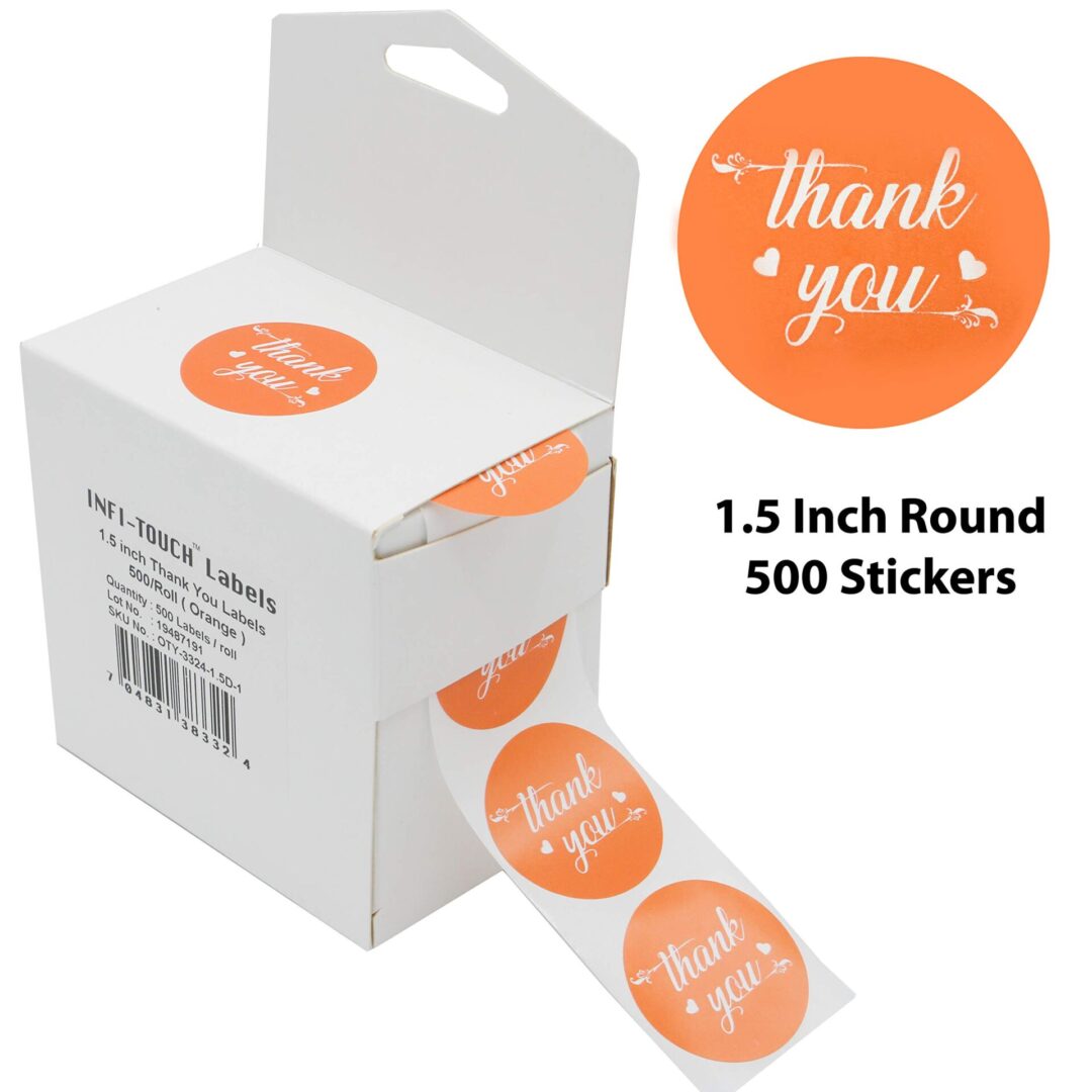 Hybsk Thank You Blue Stickers 1.5 Round Self Adhesive Labels 500 Total Per Roll 