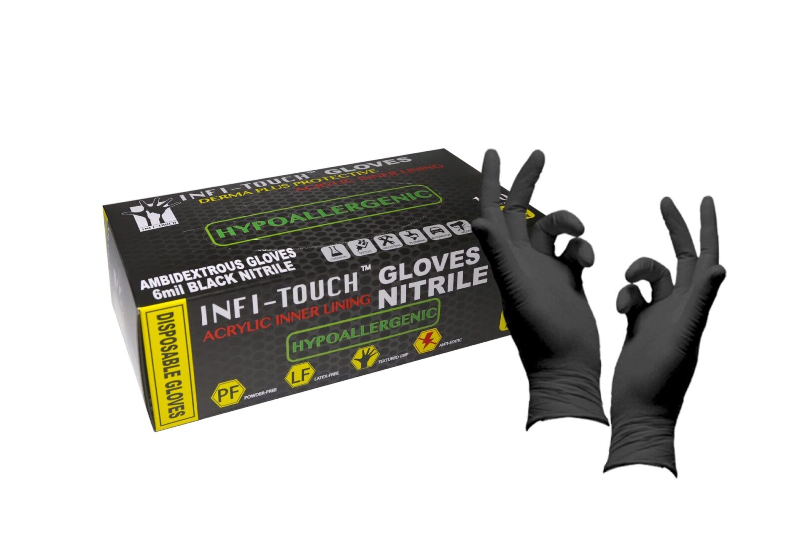 Nitrile Hypoallergenic Gloves Black, Heavy Duty, Powder Free