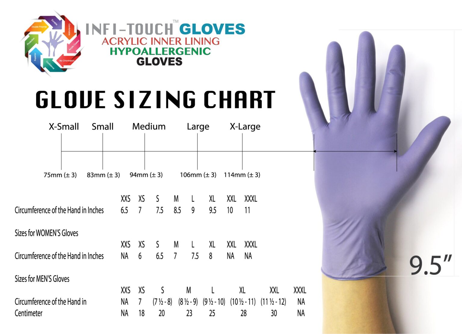 Hypoallergenic Nitrile Gloves, Steel Blue 9.5" infitec gloves